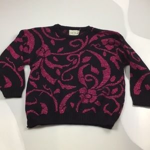 Ann Hill women’s crewneck sweater black/purple size S sleeve 17.5” length 25”